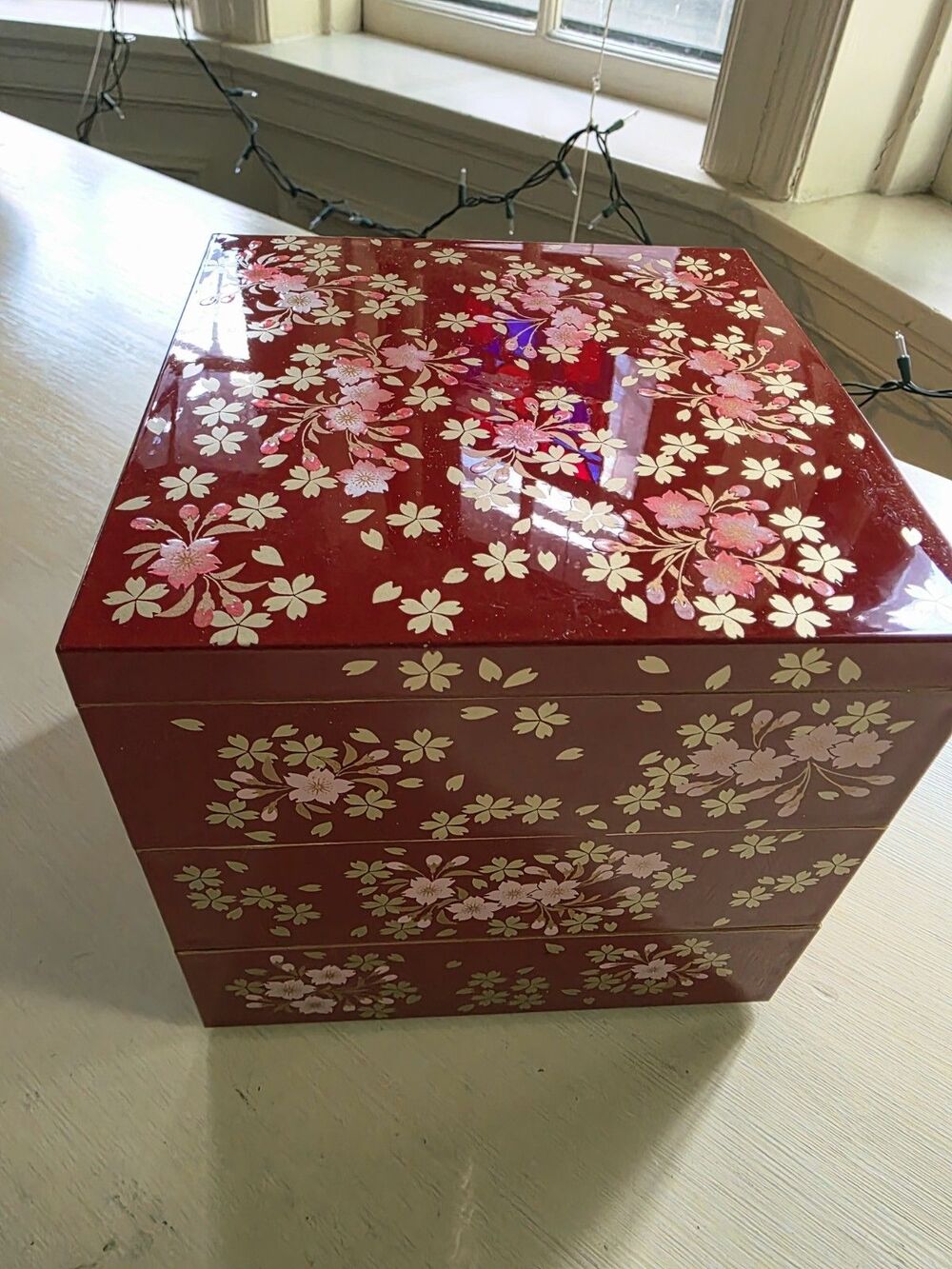 Japanese Yamanaka Bento Box Sakura Cherry Red lacquerware NEW Japan 3 Layers